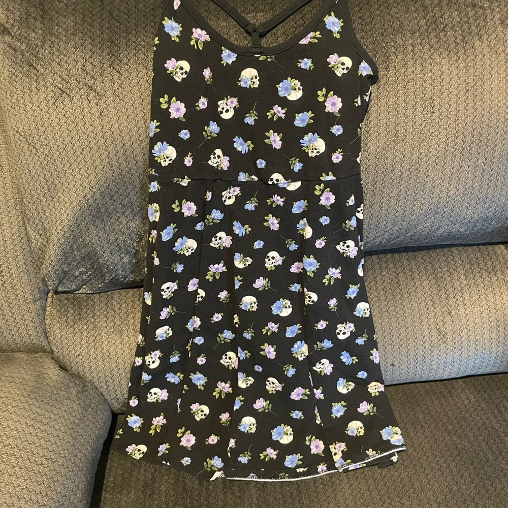 Hot Topic Black Dress with Floral Skull Pattern